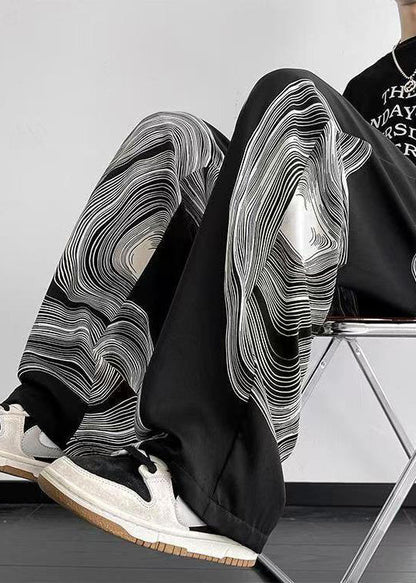 Black Pockets Elastic Waist Cotton Pants Spring
