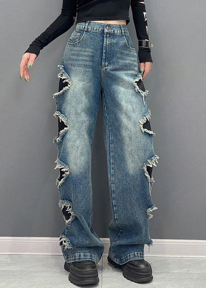 Black Pockets High Waist Denim Pants Spring