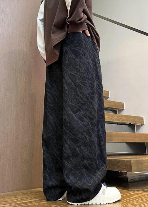 Black Pockets Lace Up Corduroy Pants Spring