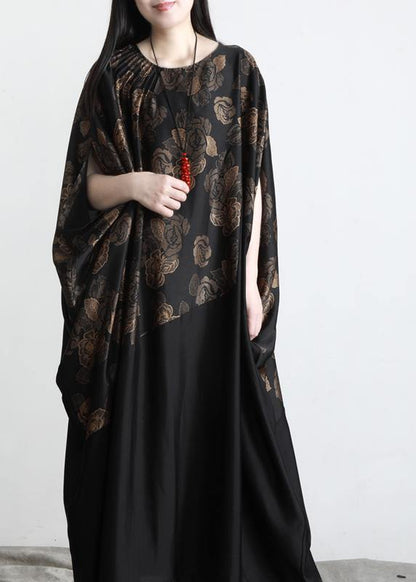 Black Print Patchwork Batwing Sleeve Party Summer Chiffon Dress