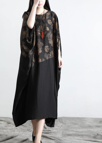 Black Print Patchwork Batwing Sleeve Party Summer Chiffon Dress