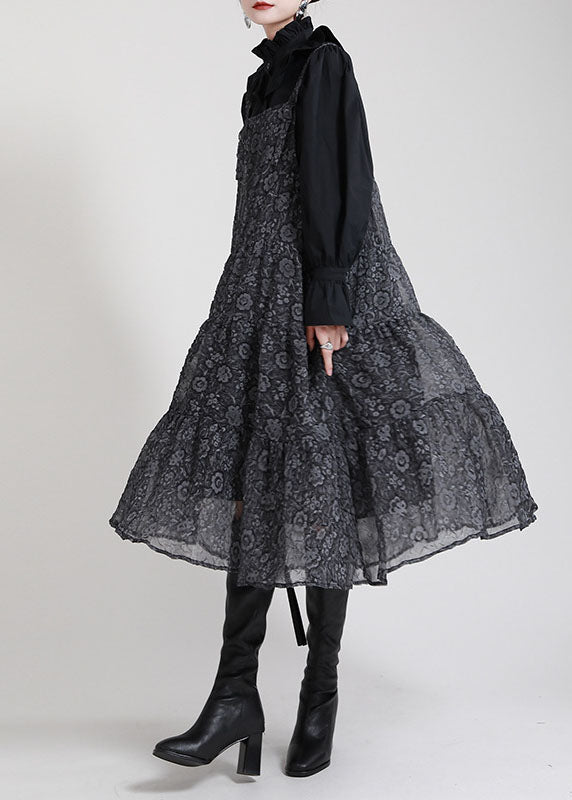 Black Print Patchwork Circle Fall Dress