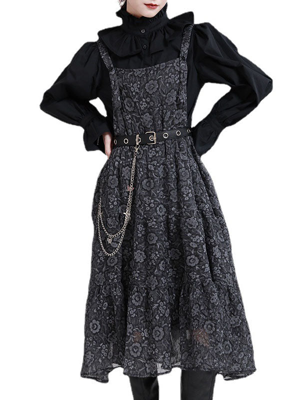 Black Print Patchwork Circle Fall Dress