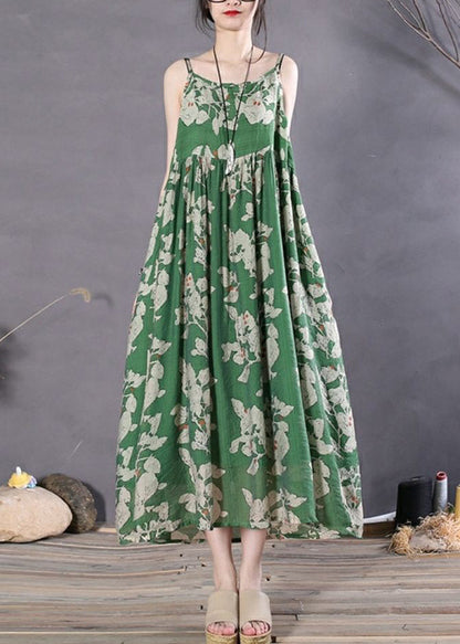Black Print Wrinkled Spaghetti Strap Long Dress Sleeveless