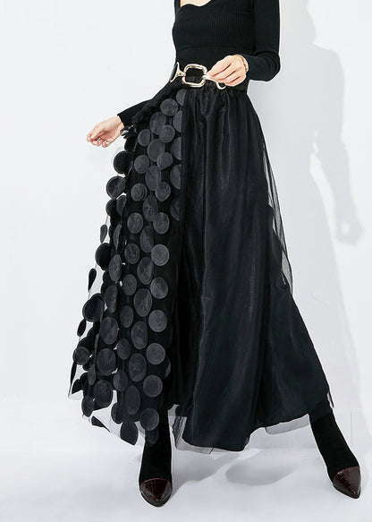 Green-black Dot Ruffled Patchwork Dot Tulle a Line Skirts Summer