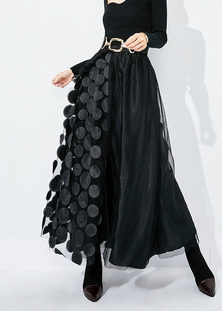Black-red Dot Ruffled Patchwork Dot Tulle a Line Skirts Summer
