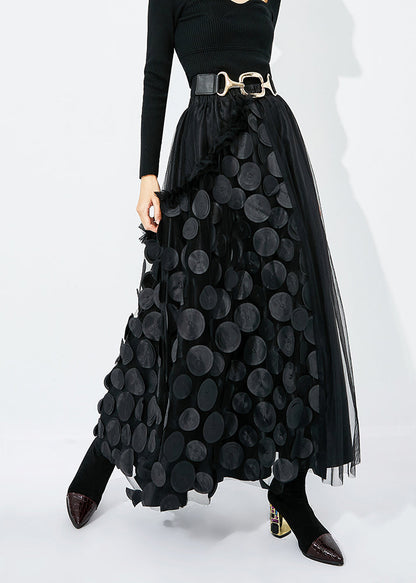 Black-green Dot Ruffled Patchwork Dot Tulle a Line Skirts Summer