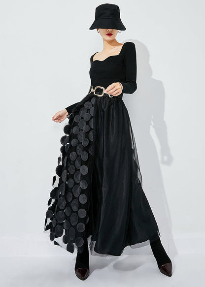 Black Ruffled Patchwork Dot Tulle a Line Skirts Summer