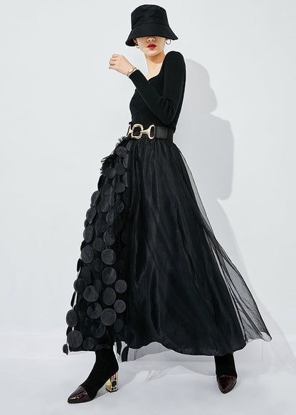 Green-black Dot Ruffled Patchwork Dot Tulle a Line Skirts Summer
