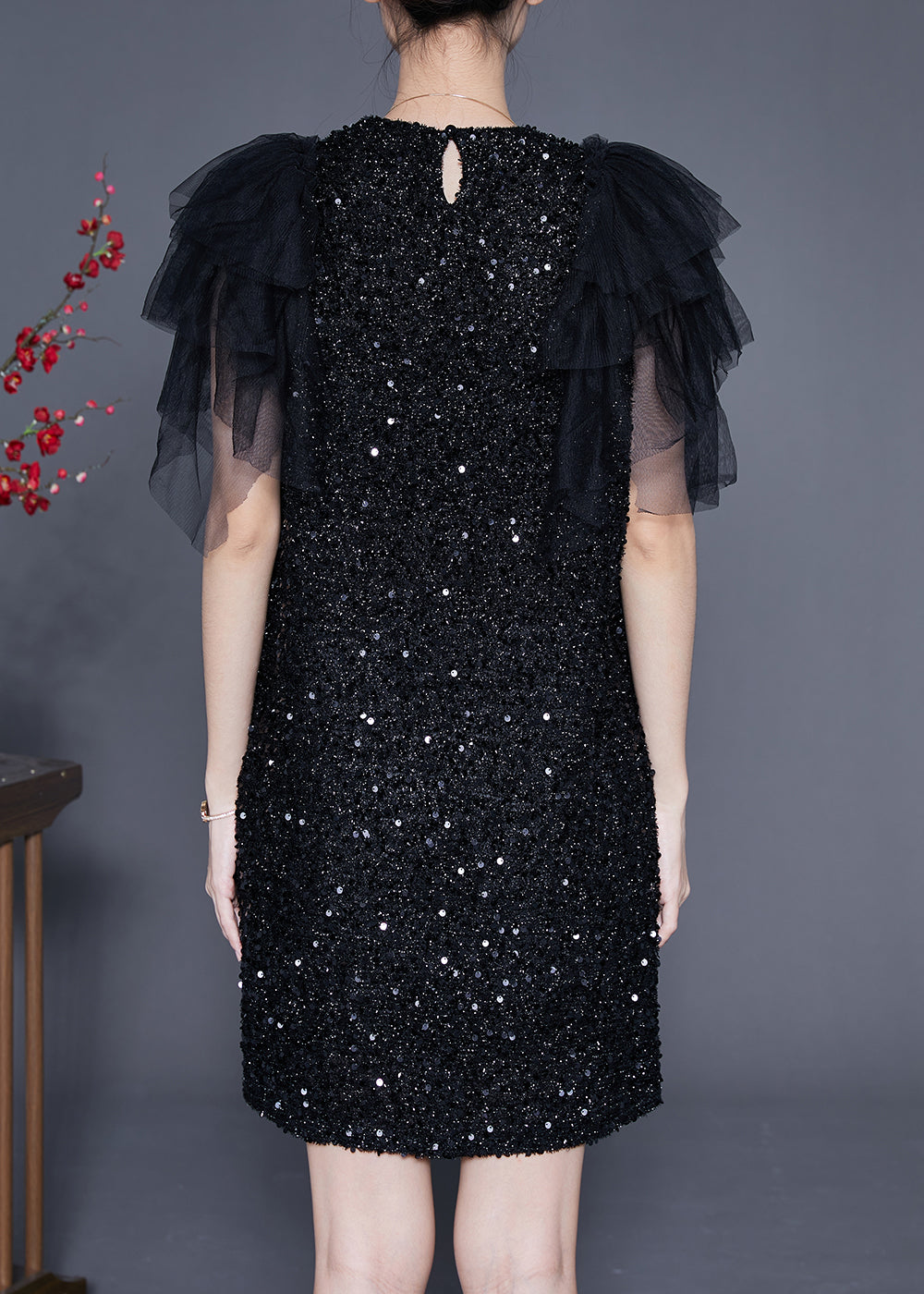 Black Sequins Patchwork Mid Dress Vestidos Summer