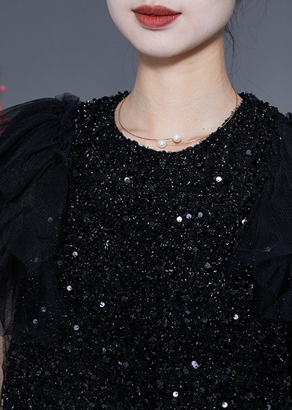 Black Sequins Patchwork Mid Dress Vestidos Summer