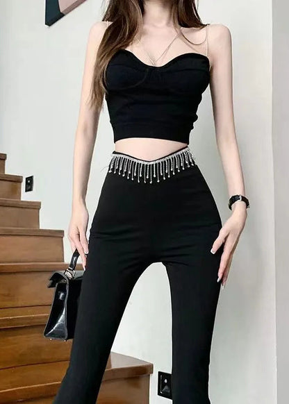 Black Tassel High Waist Flare Yoga Pants