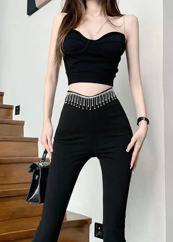 Black Tassel High Waist Flare Yoga Pants