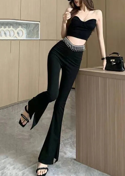 Black Tassel High Waist Flare Yoga Pants