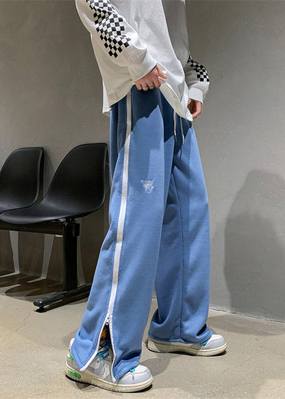 Black Zip Up Pockets Patchwork Cotton Pants Fall
