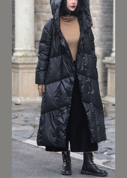 Black Hooded Pockets Winter Duck Down Coats