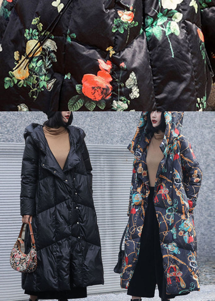 Black Hooded Pockets Winter Duck Down Coats