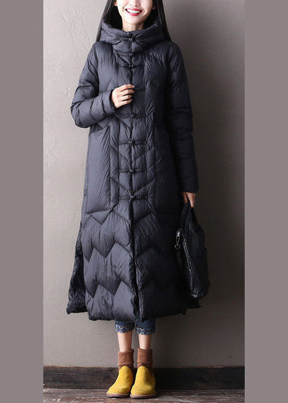 Black Hooded Pockets Oriental Duck Down Winter Warm Down Coat