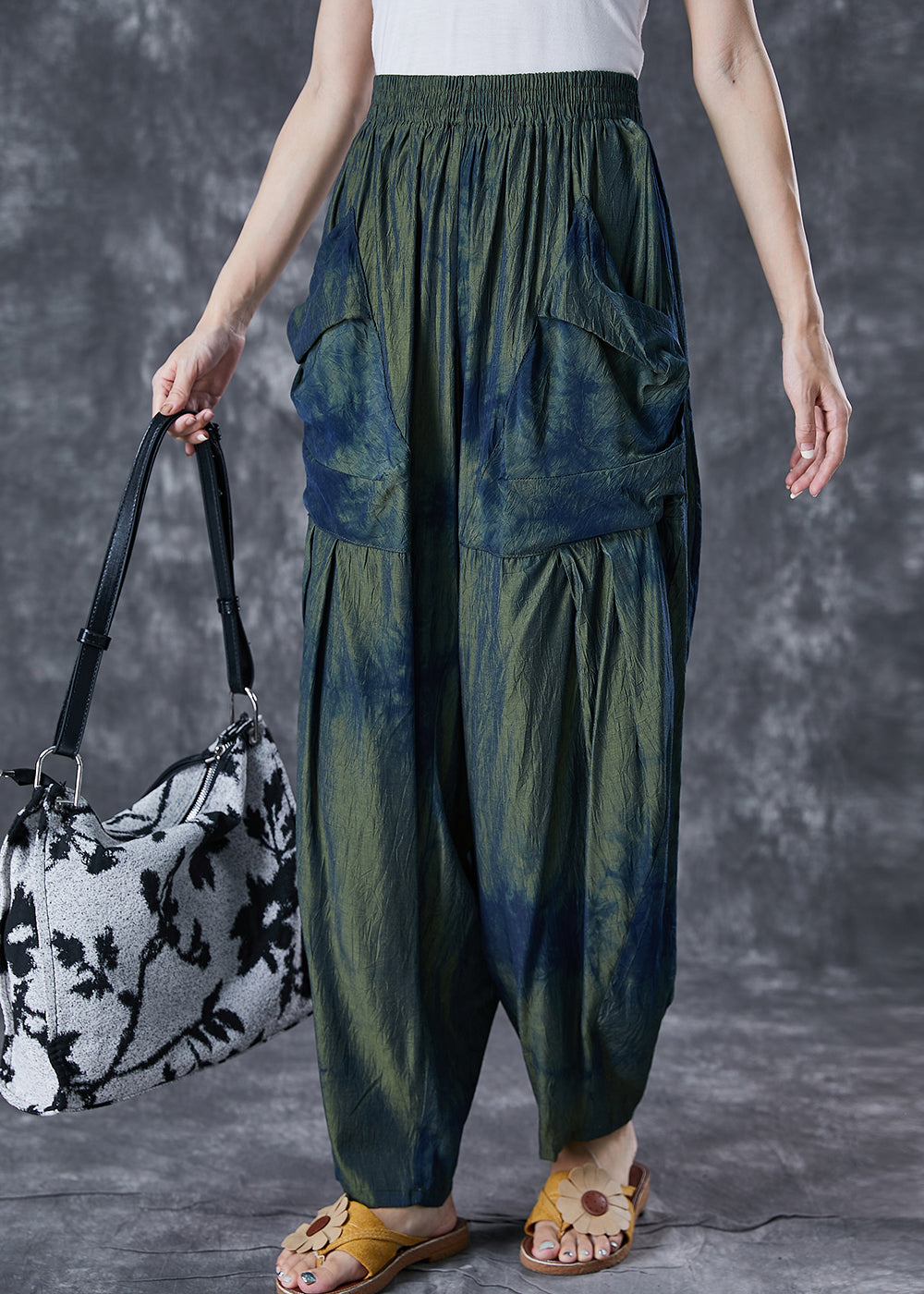 Blackish Green Oversized Tie Dye Pants Summer