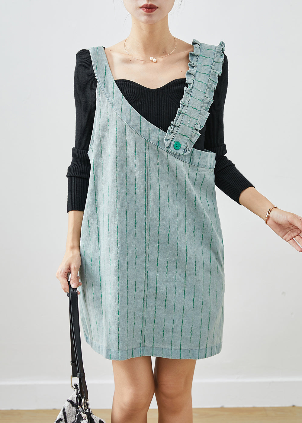 Blue Asymmetrical Cotton Strap Mid Dress Fall