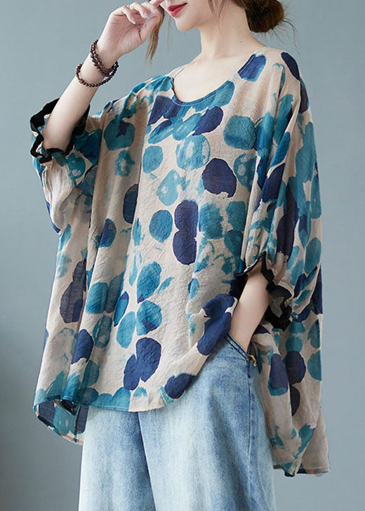 Blue Bat Wing Sleeve Asymmetrical Design Top