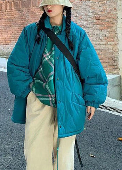 Blue Button Pockets Winter Cotton Coat