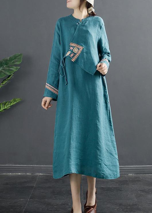Blue Embroidery Quilting Clothes Patchwork Loose Dresses