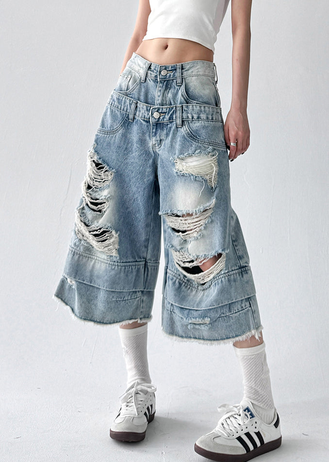 Blue Hole Original Design Denim Crop Pants Summer