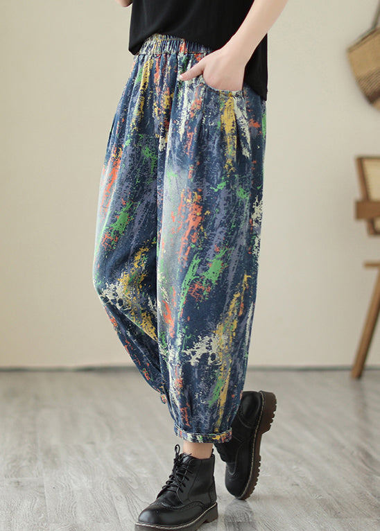 Blue Oversized Graffiti Denim Harem Pants Summer