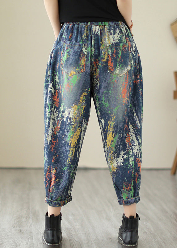 Blue Oversized Graffiti Denim Harem Pants Summer