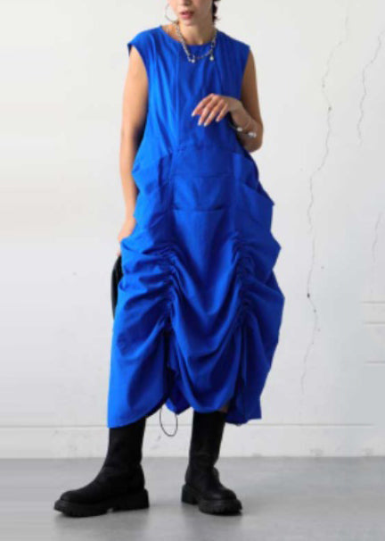 Blue Oversized Wrinkled Cotton Vacation Dresses Sleeveless