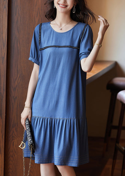 Blue Patchwork Rivet Holiday Long Dress Summer