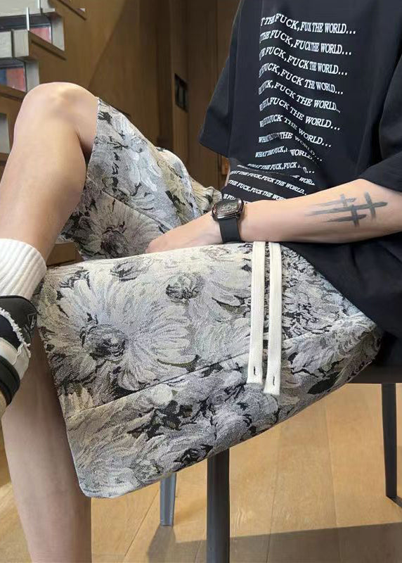 Blue Print Pockets Cotton Shorts Summer