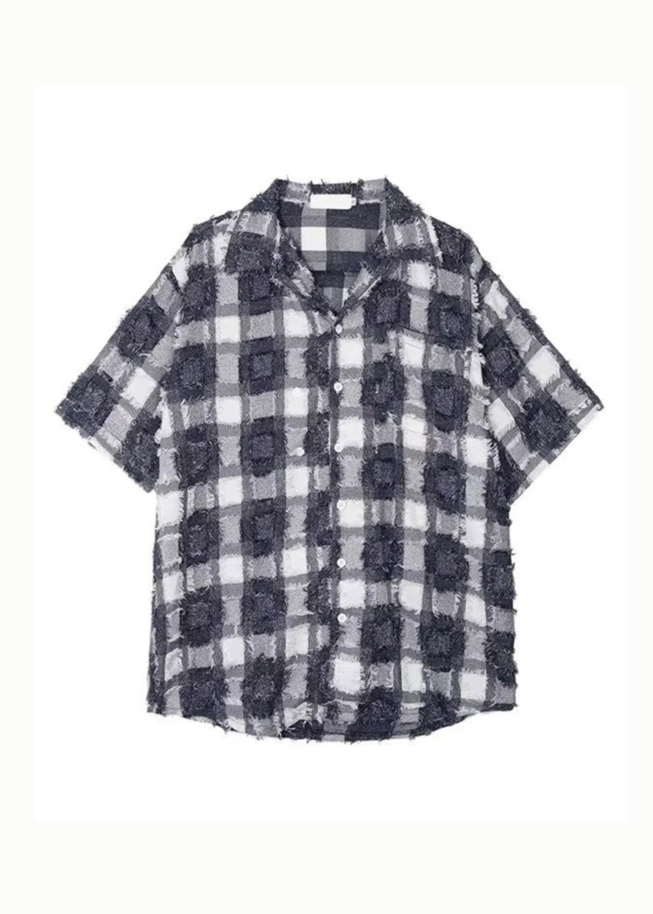 Blue Tasseled Plaid Pockets Cotton Shirts Summer