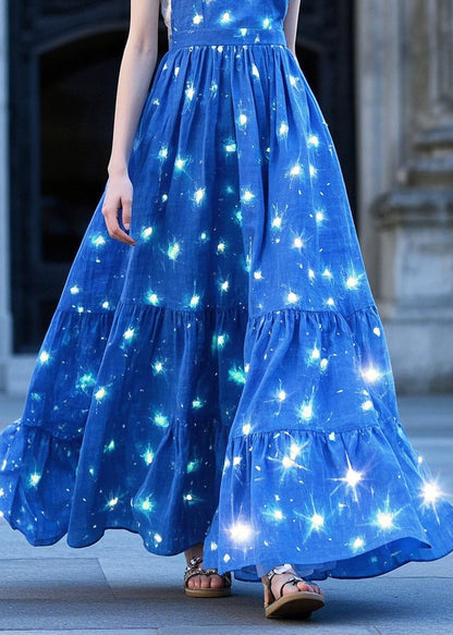 Blue Twinkling Star Print Exra Large Hem Cami Dress Summer