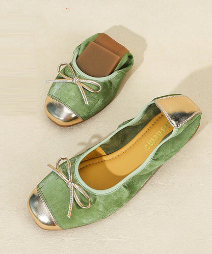 Bow Flat Shoes for Green Sheepskin