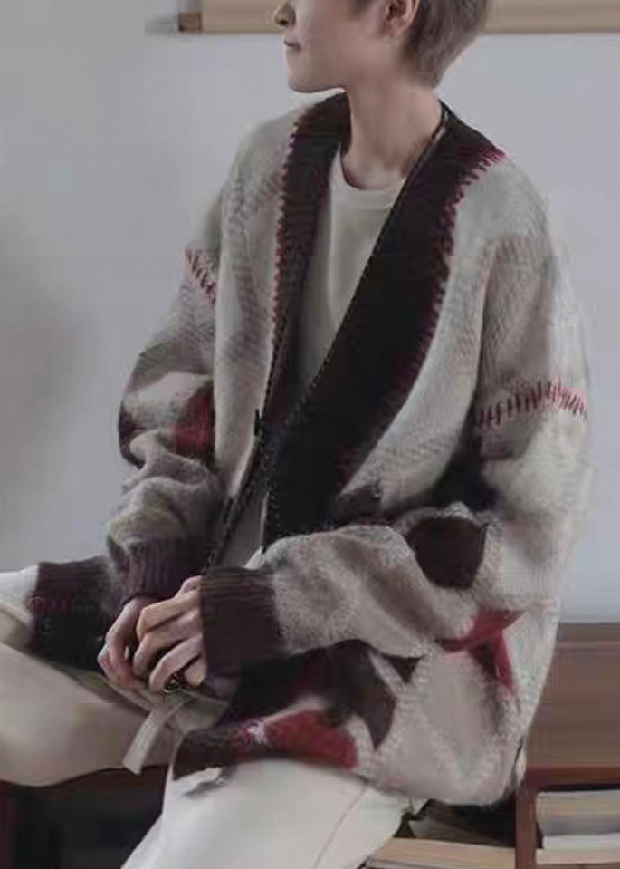 Brown Plaid Button Knit Cardigan Spring