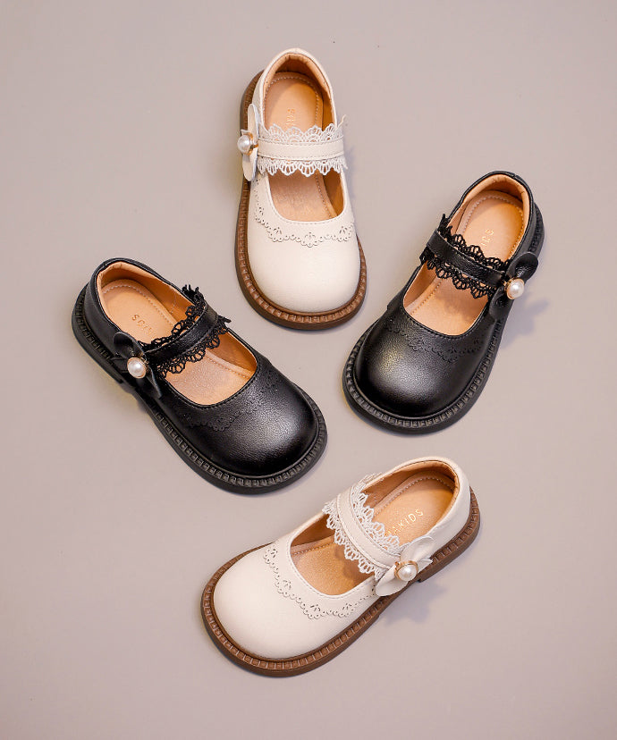 Buckle Strap Kids Loafers Beige Faux Leather