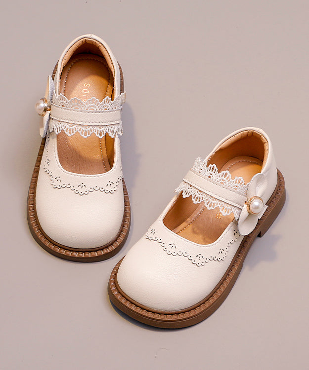 Buckle Strap Kids Loafers Beige Faux Leather