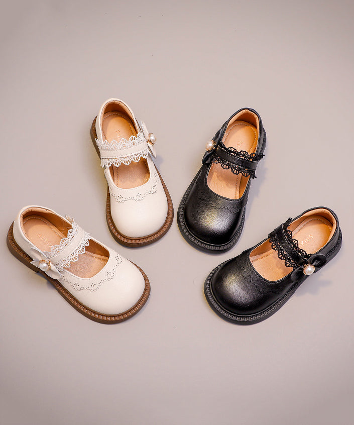 Buckle Strap Kids Loafers Beige Faux Leather