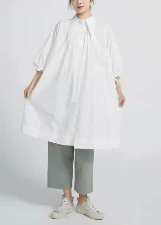 Butterfly Collar Cotton Shirt Dress for Loose Art Smock Dresses
