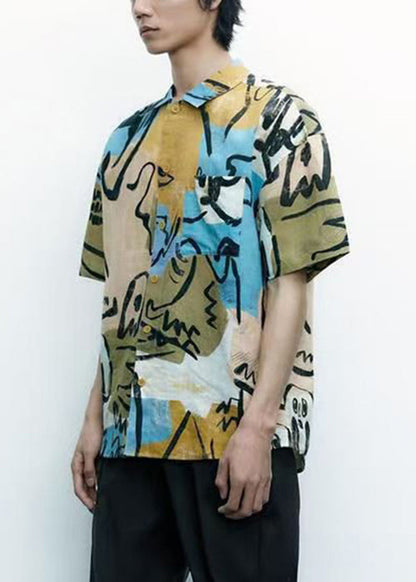 Button Print Patchwork Cotton Shirts Summer