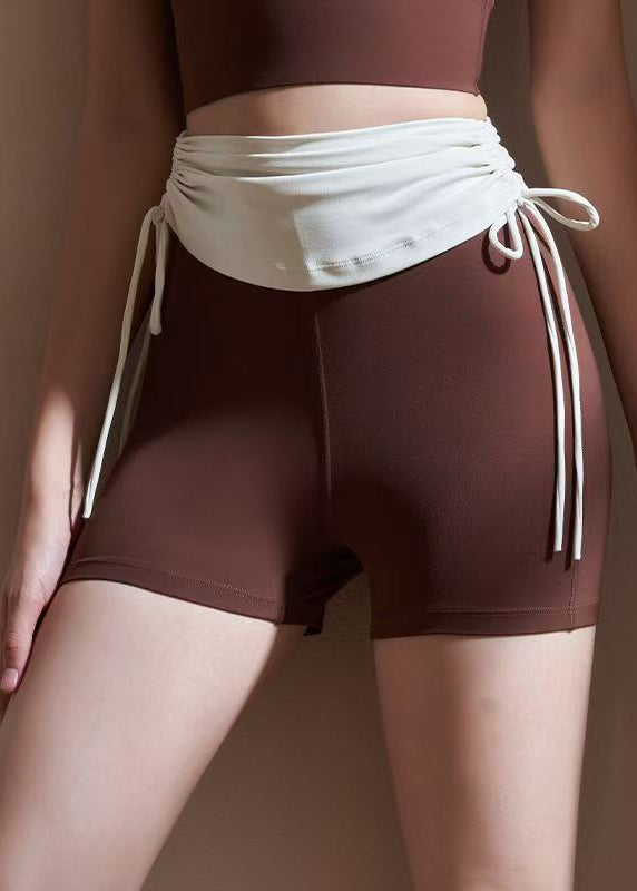 Chestnut Color Tie Waist Riding Leggings Shorts