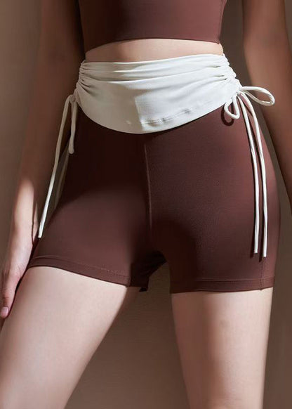 Chestnut Color Tie Waist Riding Leggings Shorts