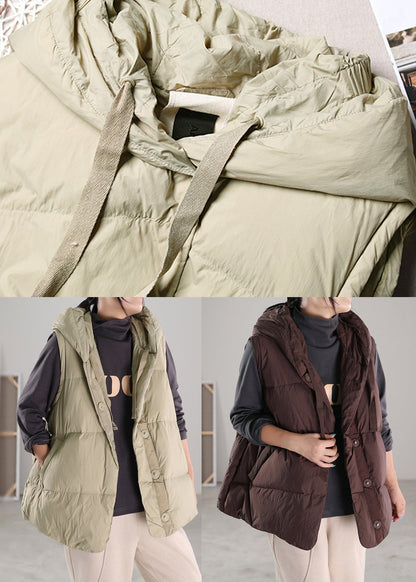 Coffee Drawstring Duck Down Hooded Waistcoat Winter