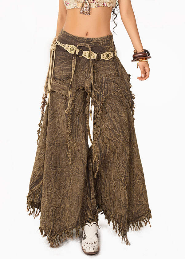Coffee High Waist Tassel Wide Leg Pants Summer