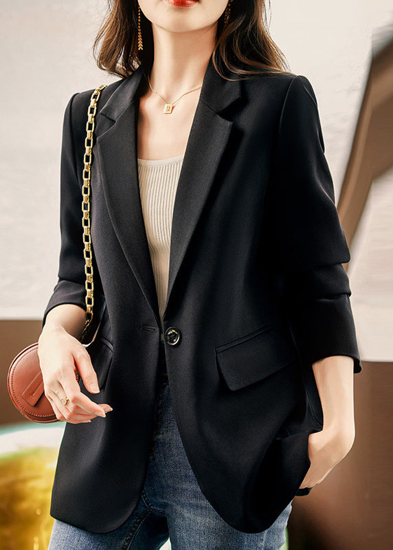 Coffee Peter Pan Collar Pockets Button Suit Coat Spring