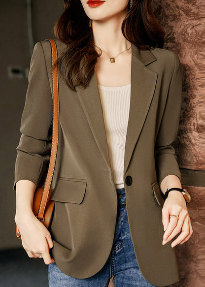 Coffee Peter Pan Collar Pockets Button Suit Coat Spring
