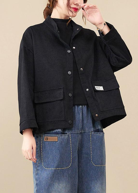 Coffee Pockets Patchwork Button Coats Fall