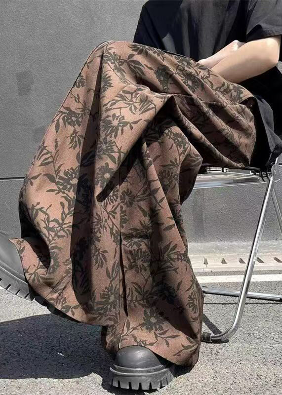 Coffee Print High Waist Cotton Wide Leg Pants Summer